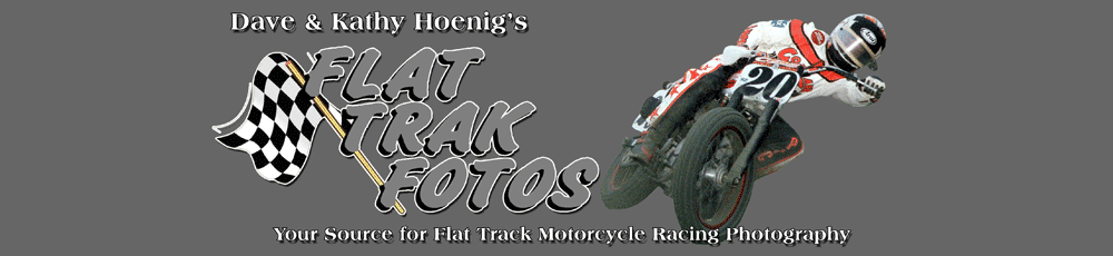 Flat Trak Fotos logo with checkered flag and rider